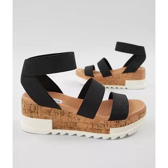 STEVE MADDEN Bandi Flatform Sandals Black Elastic Strap Casual Women's 8.5M - Picture 4 of 9